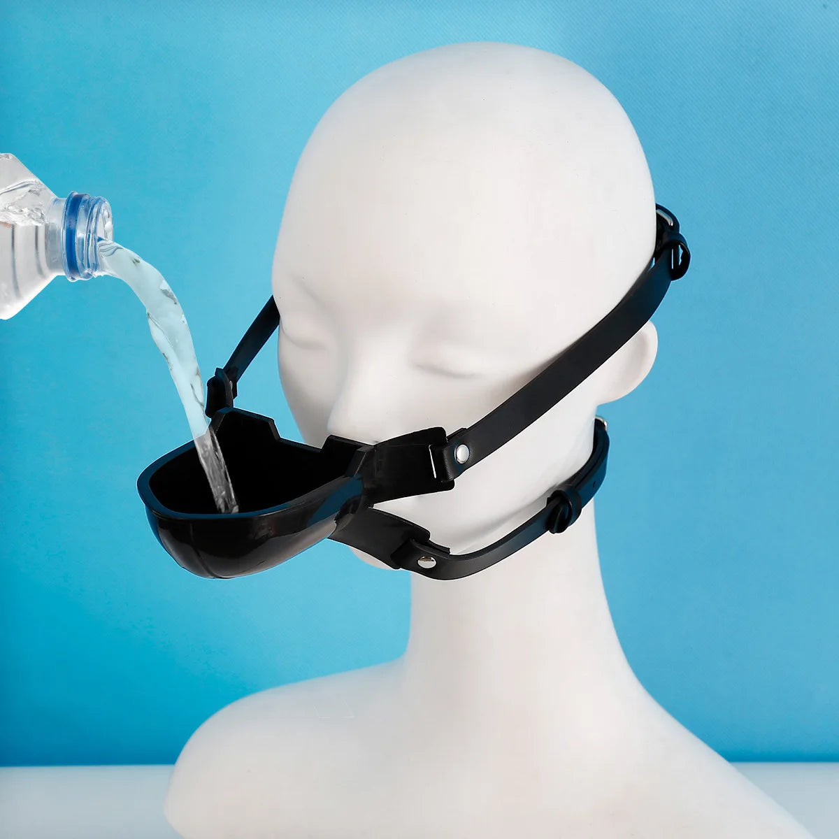 Fetish Toilet Funnel Open Mouth Gag Mask Hood PU Leather BDSM Funnel Oral Enema Drool Plug Gag Head Harness Bondage Adult Game