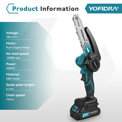 YOFIDRA 6 Inch Electric Chainsaw Cordless Oiler Garden Wood Cutting Logging Pruning Saw Power Tool For Makita 21V Battery Pin