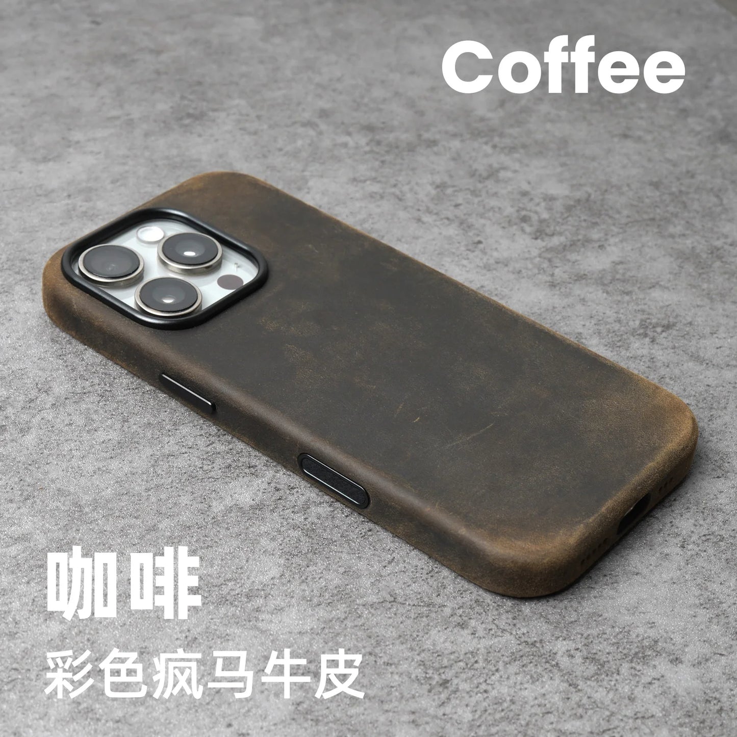YMW Scratc Crazy Horse Genuine Leather Case for iPhone 17 16 15 Pro Max Magnetic PULL-UP Cowhide Phone Cover