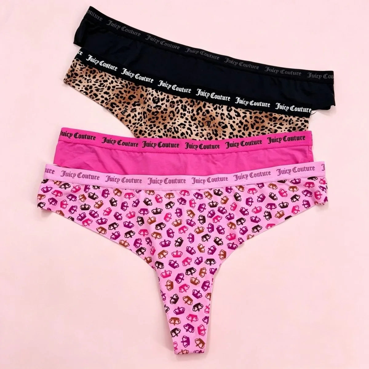 Juicy Couture Women's Seamless Thong Multipack Logo Elastic Waistband Print & Solid G-String Panties Sexy Lingerie Set