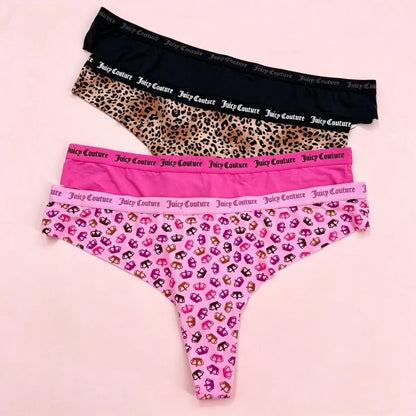Juicy Couture Women's Seamless Thong Multipack Logo Elastic Waistband Print & Solid G-String Panties Sexy Lingerie Set