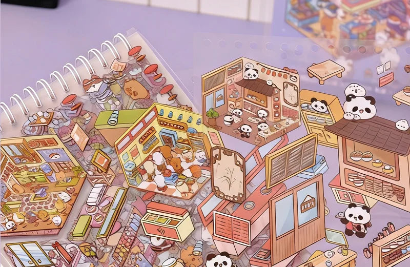 3D Diorama Sticker Book 20 Pages Mini Scene Cute Cartoon Animal Ghosts Theme DIY Scrapbook Toy Fun Stress Relief Kids Adult Gift