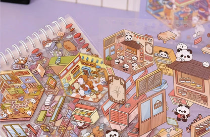 3D Diorama Sticker Book 20 Pages Mini Scene Cute Cartoon Animal Ghosts Theme DIY Scrapbook Toy Fun Stress Relief Kids Adult Gift
