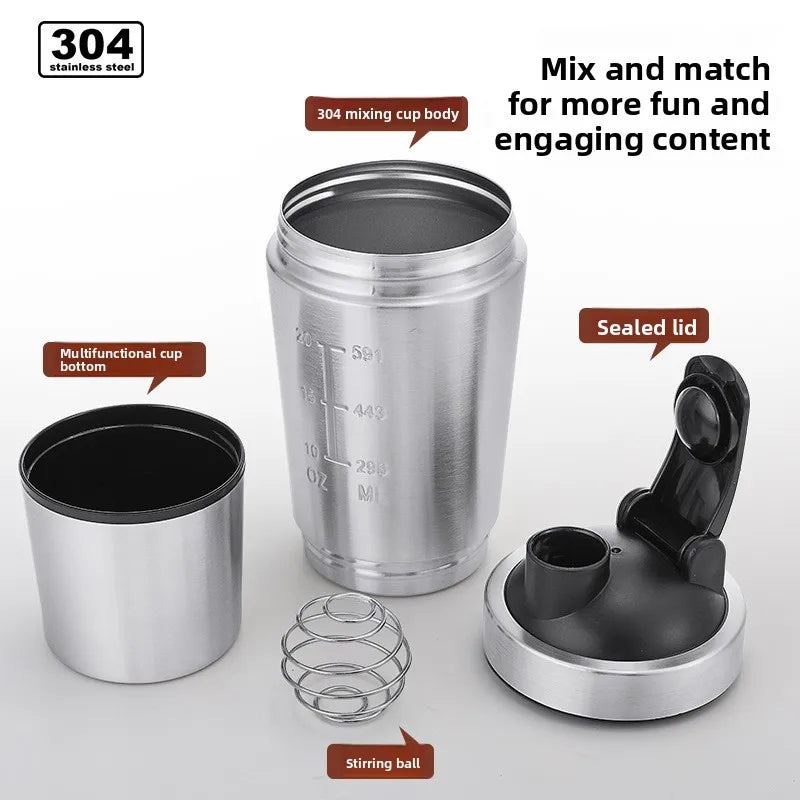 New Stainless Steel Cup Mixer Whey Protein Powder Sports Shaker Water Bottle Detachable Single Layer Outdoor Drink Kettle