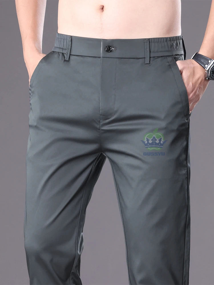 Summer High Quality Cotton Ankle Length Casual Pants Men Business Slim Elastic Waist Jogger Outdoors Korean Work Suit Trousers