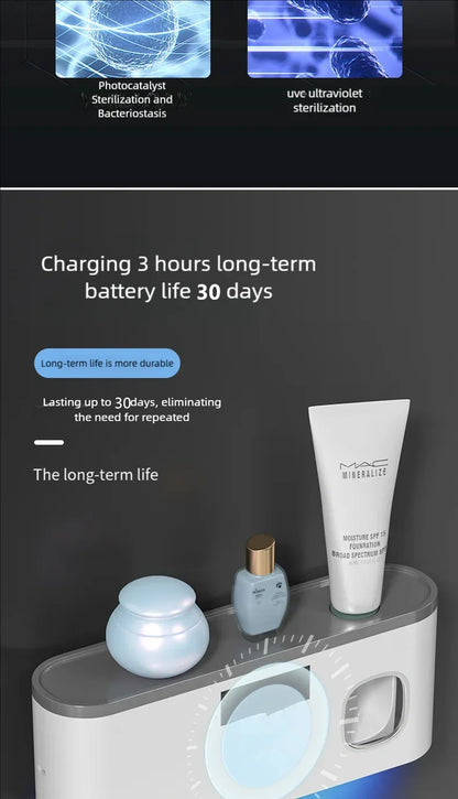 Household 3 in 1 UV Light Electric Toothbrush Sanitizer Wall Mounted Toothbrush Holder With Toothpaste Dispenser Combination