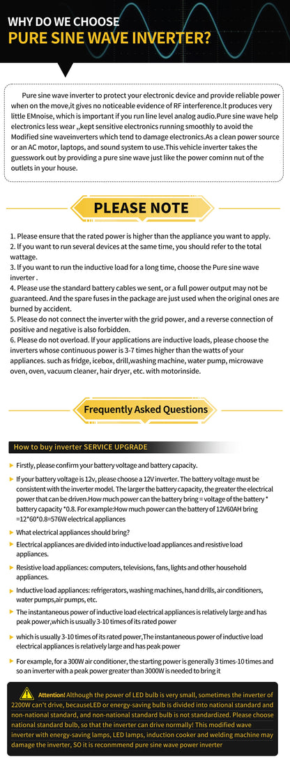 DATOUBOSS 2000W Pure Sine Wave Inverter DC12V-24V Auto Switching Portable Dual Voltage Car Inverter for RV Off-Grid Solar System