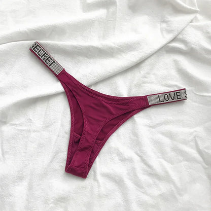 Low Waist Sexy Women Thongs Panties Rhinestones letter Diamonds G String Sports Thong Shorts Briefs T-back Fitness Size S-XL