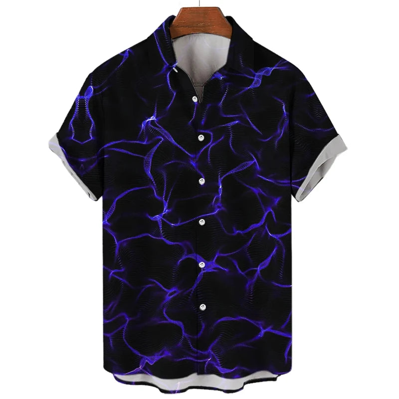 3D Printed Punk Purple Lightning Graphic Blouses Harajuku Fashion Hip Hop Shirts For Men Clothes Hawaiian Y2k Lapel Blouse Tops