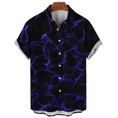 3D Printed Punk Purple Lightning Graphic Blouses Harajuku Fashion Hip Hop Shirts For Men Clothes Hawaiian Y2k Lapel Blouse Tops