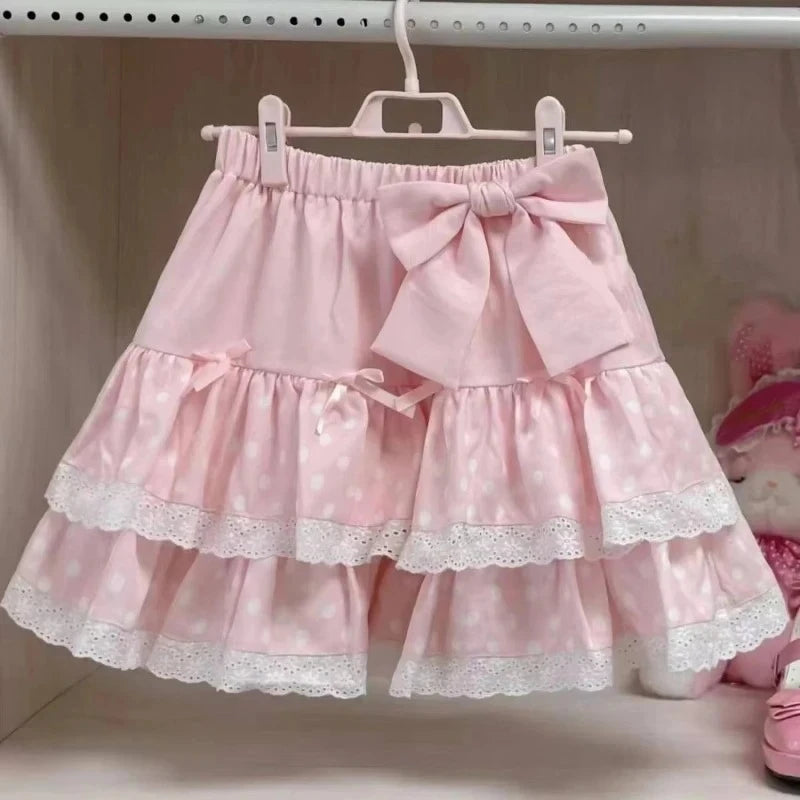 Lolita Style Princess Vintage Cake Skirt  Sweet Kawaii Women Cute Lace Ruffles Party Mini Skirts Harajuku Y2k Faldas Mujer