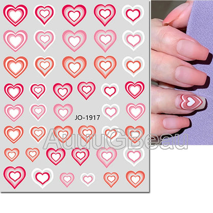 3d Nail Art Stickers Red Black White Love Hearts Stars Clouds French Full Tips Adhesive Nail Decals Slider For Manicure