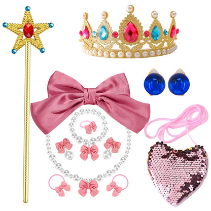 Peach Princess Costume with LED Color Light Toddler Birthday Game Role Play Dress Girl Halloween Festival Gown Pink Lace 4-8 Y