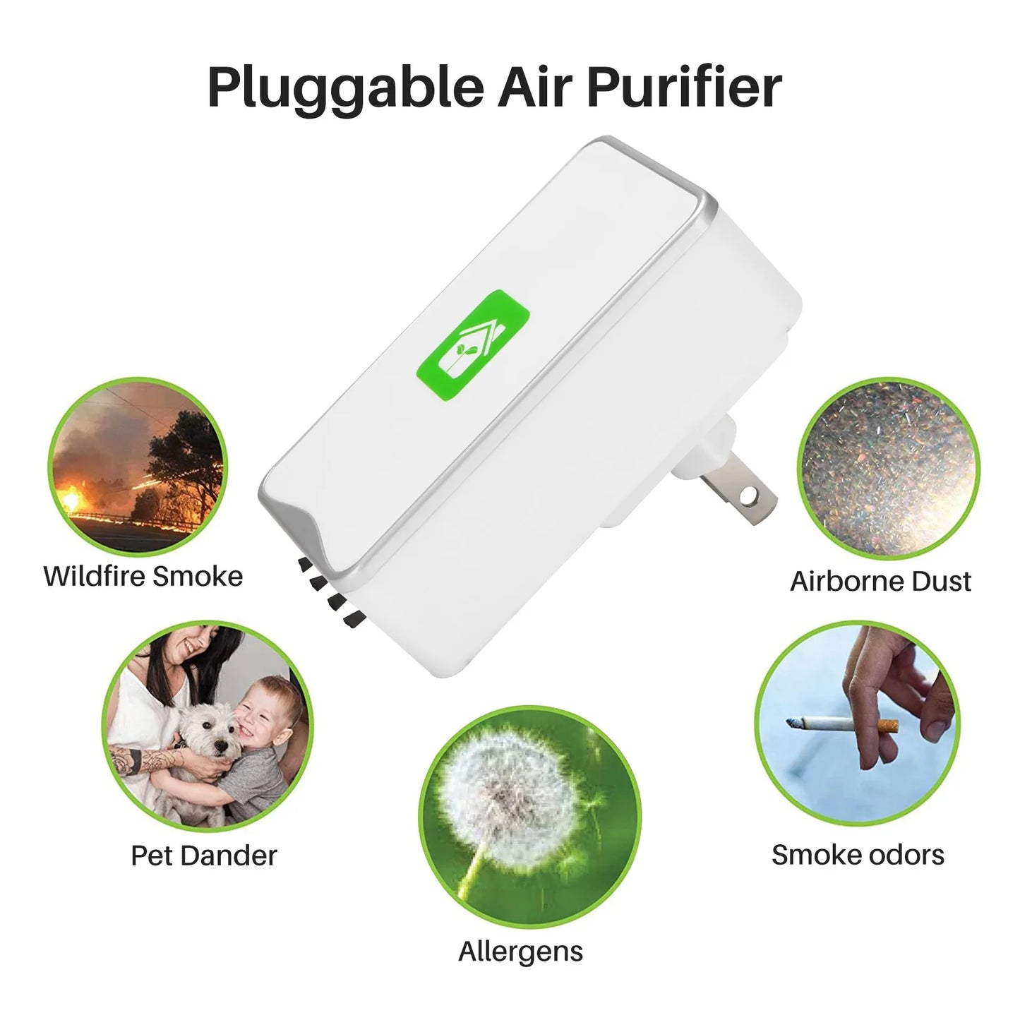 A78E-Pluggable Air Purifier Negative Ion Generator Filterless Ionizer Purifier Clean Allergens,Pollutants,Mold,Odors-US Plug