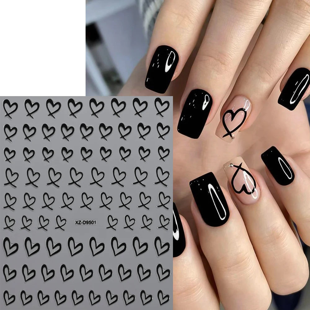 8pcs/set Mini Red Heart Valentines Nail Stickers Irregular Love Stripe Gold/Silver Nail Decals Sliders Laser Shiny Manicure Acce