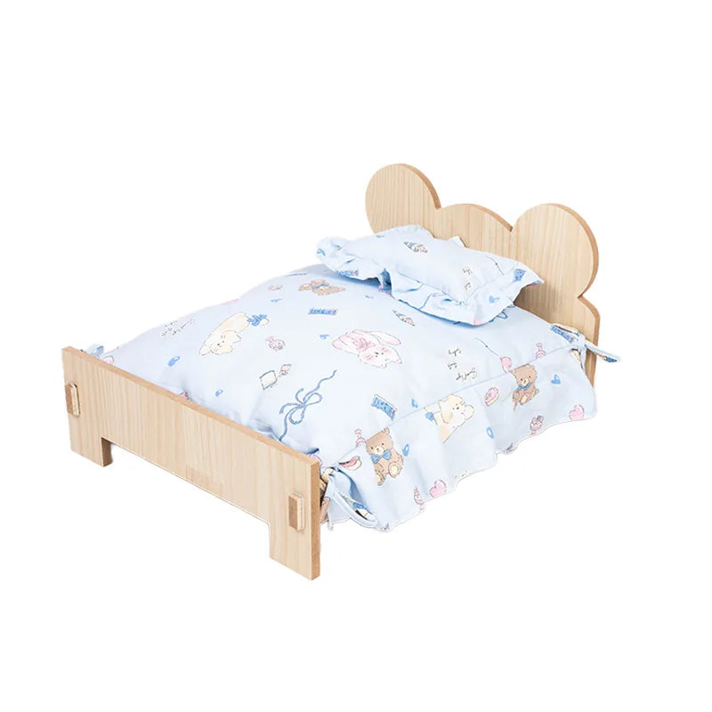 Cat Bed Wooden Cat And Dog Bed With Teddy Bear Pattern Indoor Pet Furniture Floor To Ceiling Bed Comfortable Durable