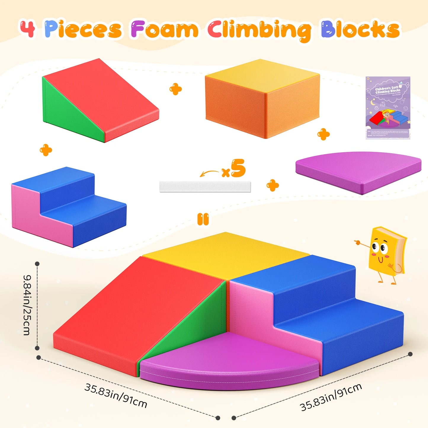 4 Pieces Toddlers Foam Climbing Blocks Leather Cover Kids Developmental Toy Play Gym Indoor Playground Birthday Christmas Gift