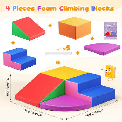4 Pieces Toddlers Foam Climbing Blocks Leather Cover Kids Developmental Toy Play Gym Indoor Playground Birthday Christmas Gift