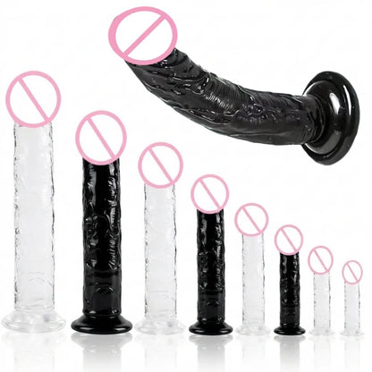 Realistic Soft Jelly Dildo Transparent Suction Cup Strong Grip Flexible Intimate Toy for Women Solo Couple Play