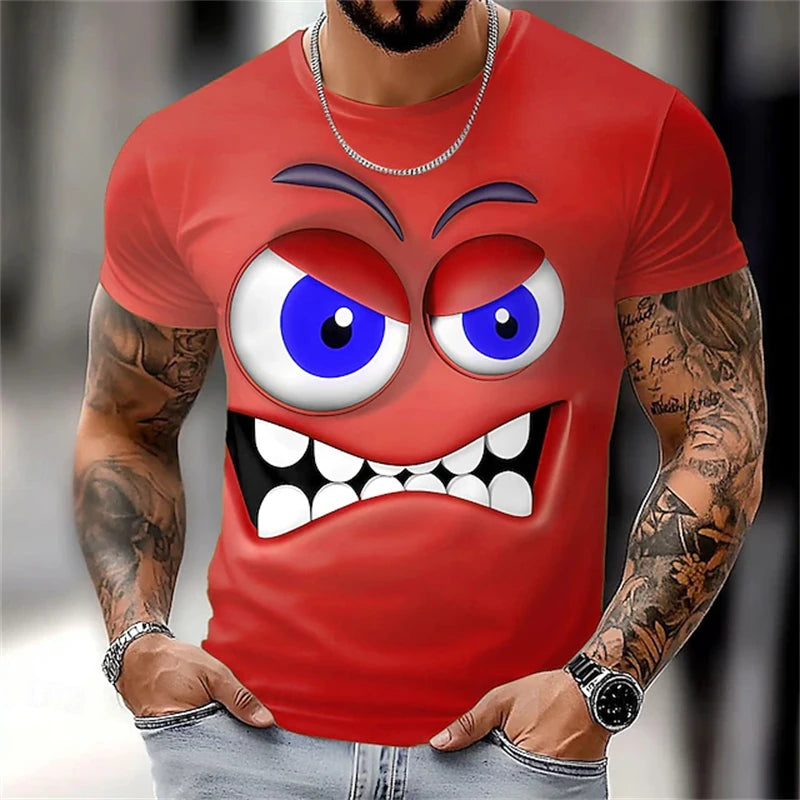 Summer New 3D Printed Funny Face T-shirt Fashionable Men's Holiday Short-sleeved Casual O-neck Loose T-shirt Streetwear
