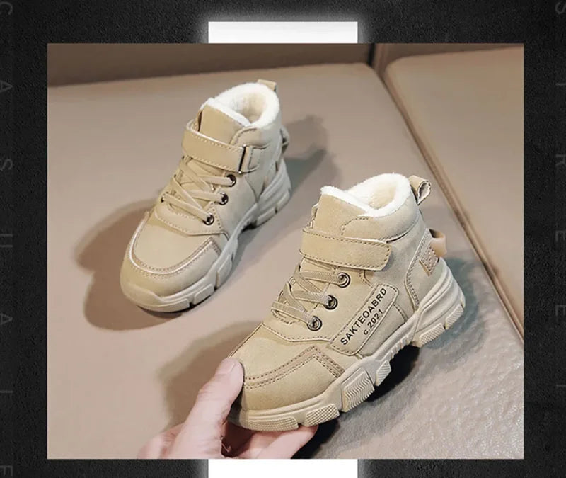 Winter Children's Boots Boys Plus Cashmere Thicken Warm Snow Boots Girls Non-slip Outdoor Boots Student Shoes Hiking Shoes