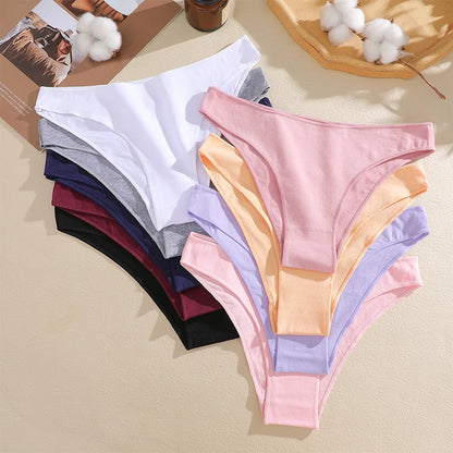 5PCS/Set Cotton Women's Panties Female Underwear Sexy Briefs Lingerie Smooth Comfortable Underpants Solid Color Pantys M-XXL
