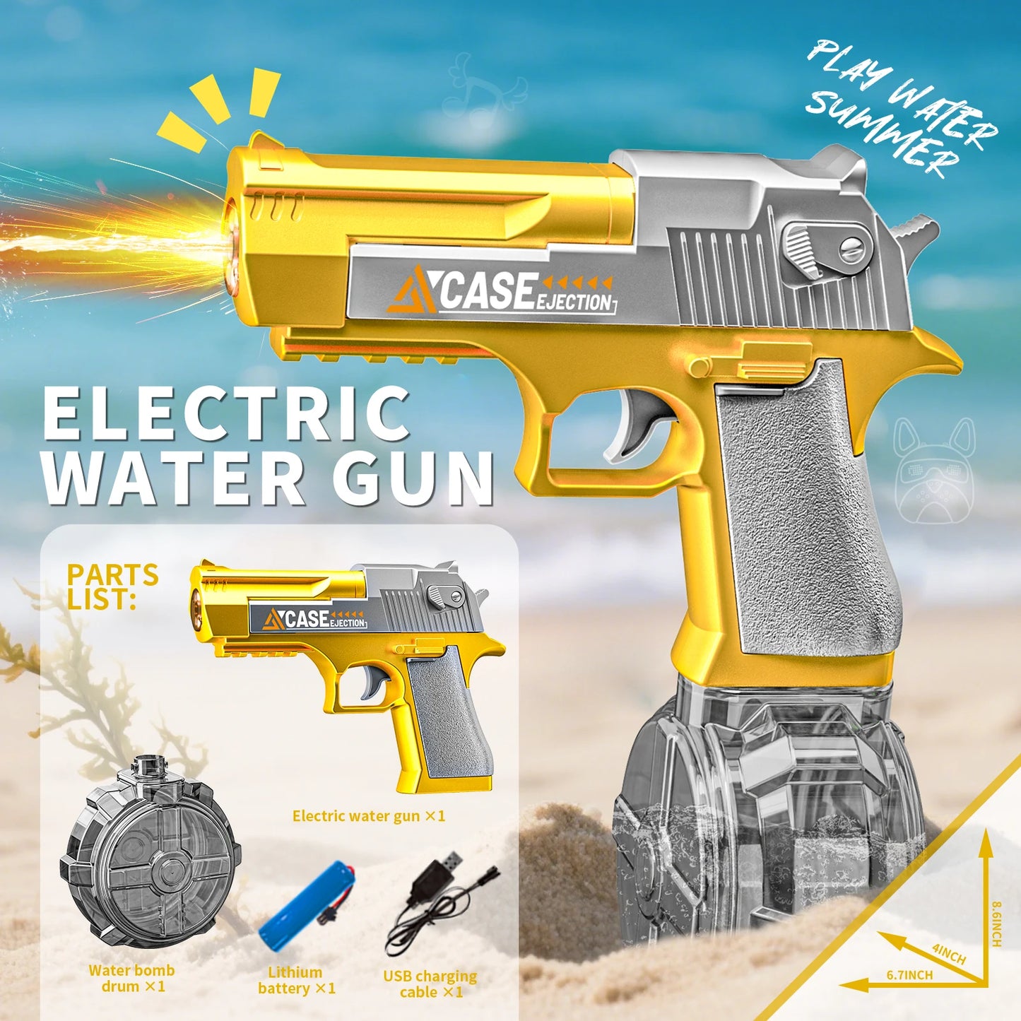 New Electric Water Gun With light Sprays Flame Effect Fully Automatic Shooting Toy Outdoor Beach Water Gun Toy Children Gift