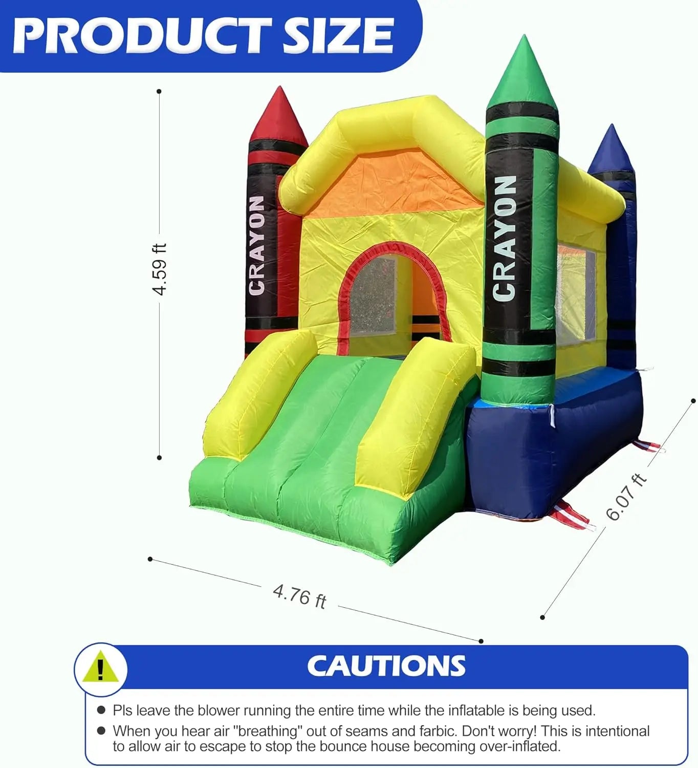 Mini Inflatable Bounce House with Blower Toddler Castle Kids Bouncy House with Slide, air Blower, Carrying Bag and Water Bag