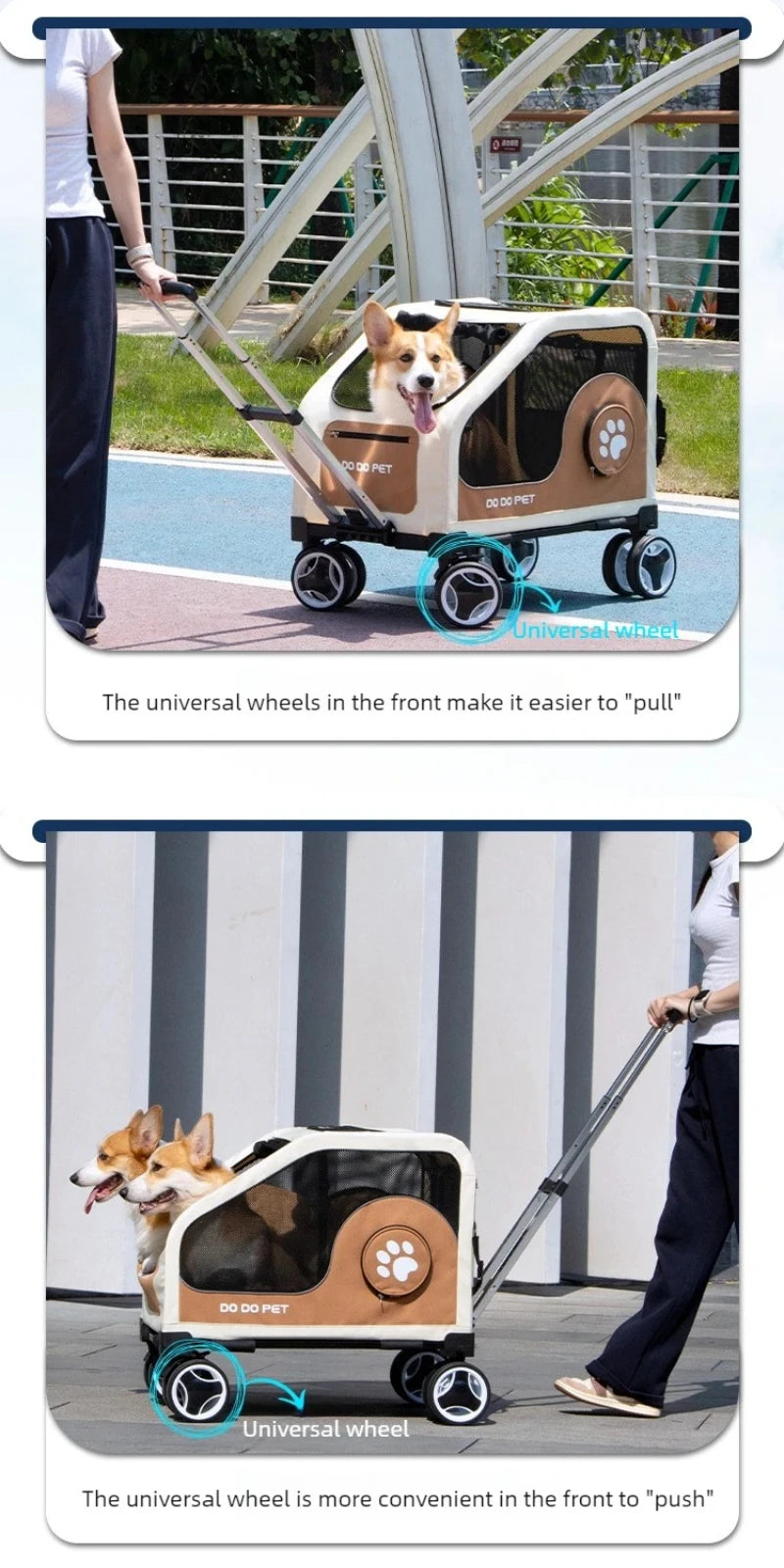 Pet Travel Luggage Cart with Folding Handlebar - Durable Oxford Fabric, Large Capacity, Breathable Mesh, Quiet Wheels