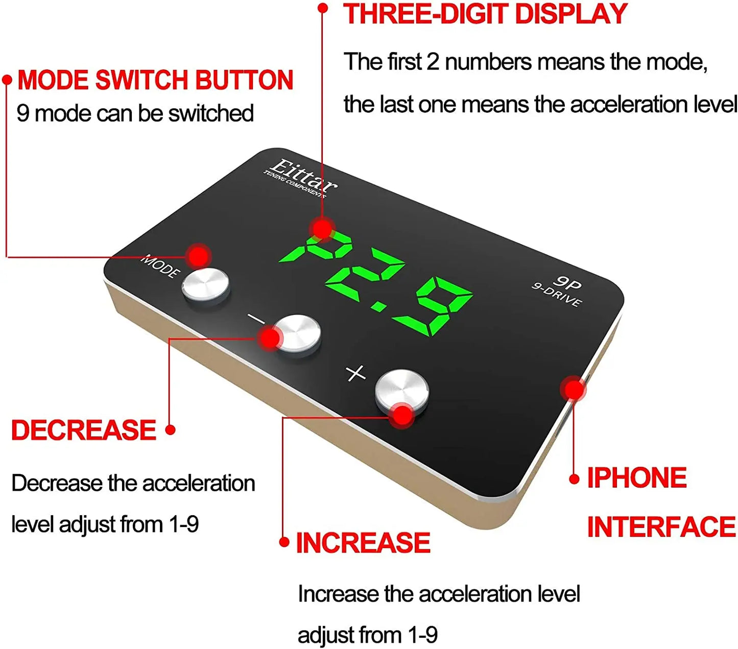 9 Drive 9-Mode Throttle Controller Racing Accelerator Potent Booster Tuning Parts Accessory for Jeep Wrangler JK 2007-2018 (Gree