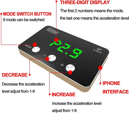 9 Drive 9-Mode Throttle Controller Racing Accelerator Potent Booster Tuning Parts Accessory for Jeep Wrangler JK 2007-2018 (Gree