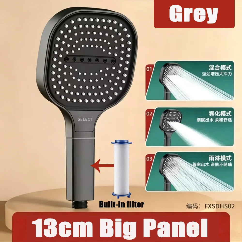 13CM Large Panel Shower 3 Modes Shower Head High Pressure Water Massage Shower Head Set with Cartridge Bathroom Accessories