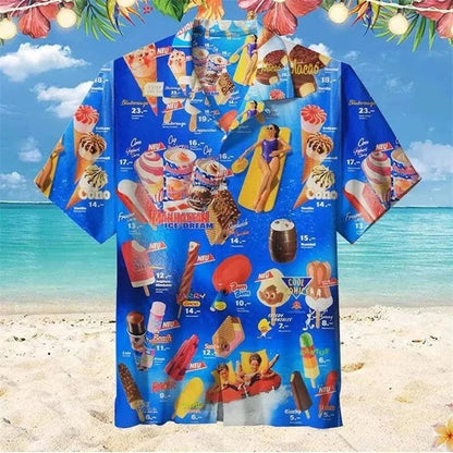 2024 Hawaiian Shirt For Men Summer Ice Cream T-Shirt Beach Prints Short Sleeved Shirt Tops Casual Original Design Men's Clothing