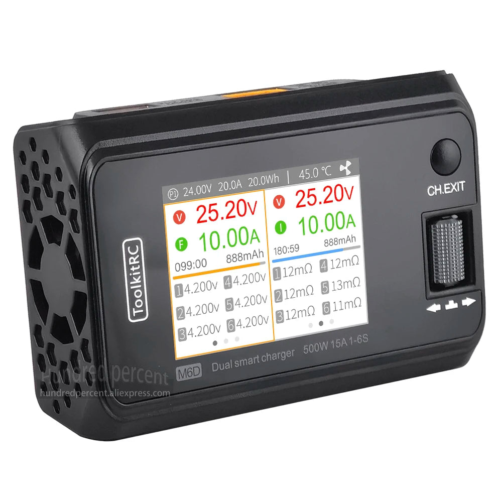 ToolkitRC M6D V3 Charger Black DC 500W Intelligent Dual Channel 1S 2S 3S 4S 5S 6S Toy Model Car Lithium Battery Fast Charging
