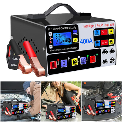 400A Intelligent Pulse Repair Charger Battery High Power Fast Charger 12V/24V Five-Stage Full Automatic Car Battery Charger 220W