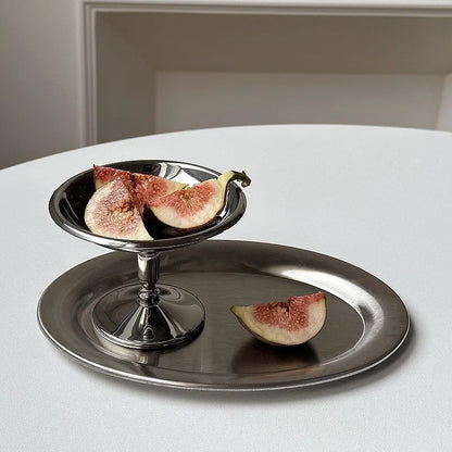 304 Stainless Steel Dessert Cup Ice Cream Cups Salad Goblet Retro High Base Bowl for Fruit Yogurt Snack Dish Bar Dinnerware