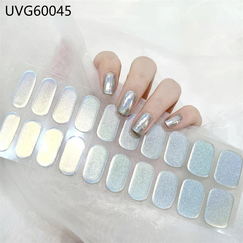 16/18/20Tips Semi-Cured Gel Nail Strips Adhesive Full Cover Stickers for Nails UV Lamp Need Press On Nails Fashion Manicure
