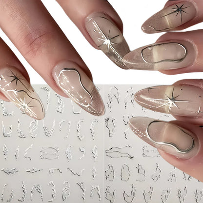 1PCS Marbled Nail Sticker 3D Abstract Lines Sticker Nail Art Supplies Nail Decals Y2K Laser Butterfly Ladies Nail Art Decoration
