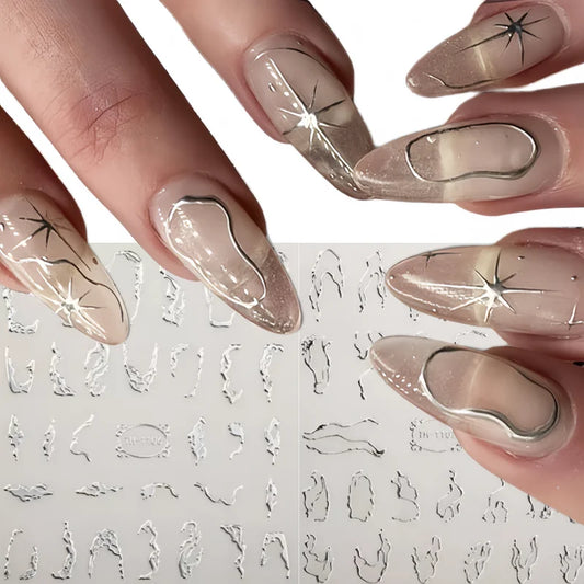 1PCS Marbled Nail Sticker 3D Abstract Lines Sticker Nail Art Supplies Nail Decals Y2K Laser Butterfly Ladies Nail Art Decoration