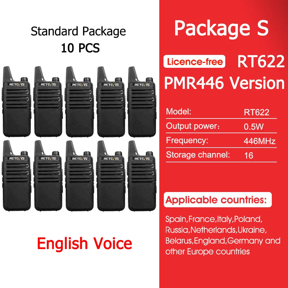 Retevis RT622 Mini Walkie Talkie 4 Pcs Walkie-talkies PMR446 FRS Portable Two Way Radio Communication Radio for Restaurant Hotel