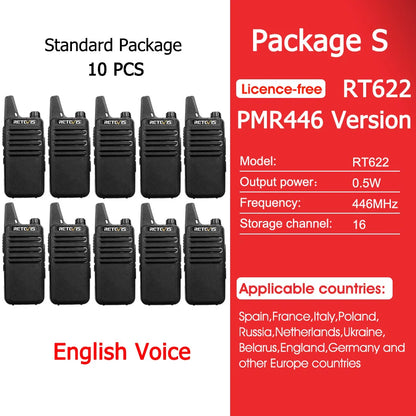 Retevis RT622 Mini Walkie Talkie 4 Pcs Walkie-talkies PMR446 FRS Portable Two Way Radio Communication Radio for Restaurant Hotel