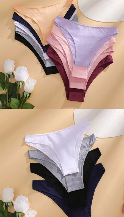5PCS/Set Cotton Women's Panties Female Underwear Sexy Briefs Lingerie Smooth Comfortable Underpants Solid Color Pantys M-XXL