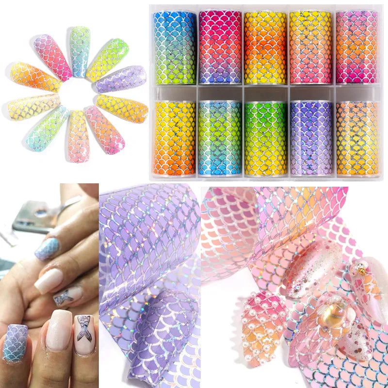 10 Patterns New Metal Nail Foils for Transfer Paper Stickers Floral Chameleon Nails Wraps DIY Water Marble Nail Art Decorations