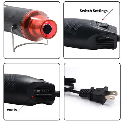 300W Electrical Mini Heat Gun Handheld Hot Air Gun with 300PCS Heat Shrink Butt for DIY Craft Embossing Shrink Wrapping PVC