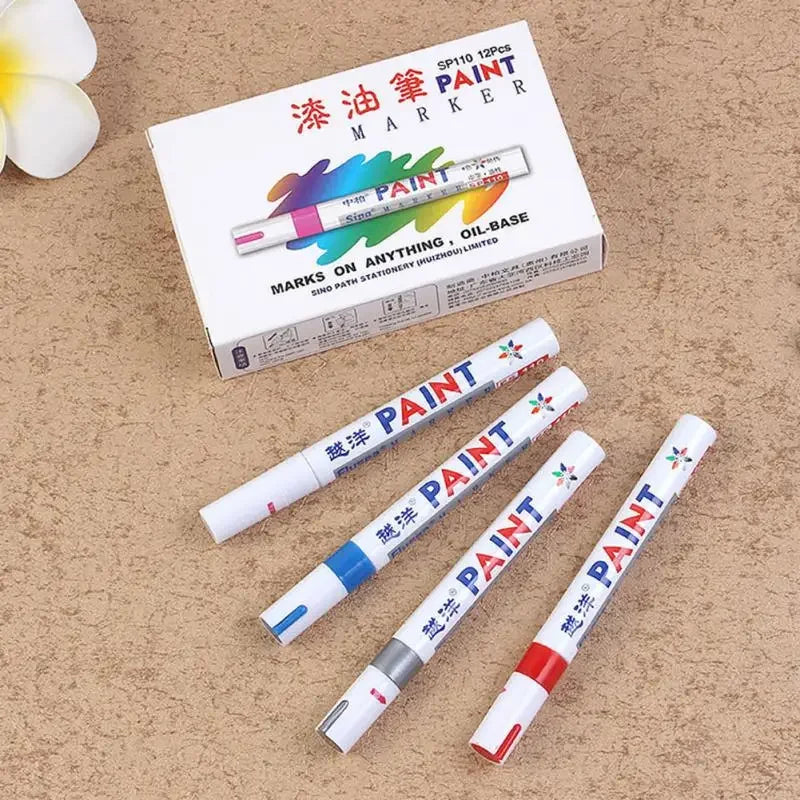 Car Paint Scratches Repair Brush Pen Waterproof Water Paint Marker Pen Car Tire Tread Care Automotive Black White Red Silver