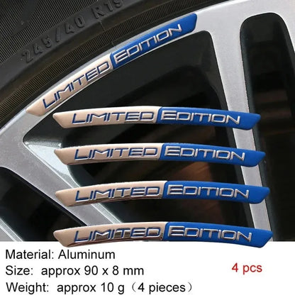 4PCS Aluminum Alloy Limited Edition Logo Car Hub Sticker Decal Tire Rim Decorative Strip Car Exterior General Accessories.
