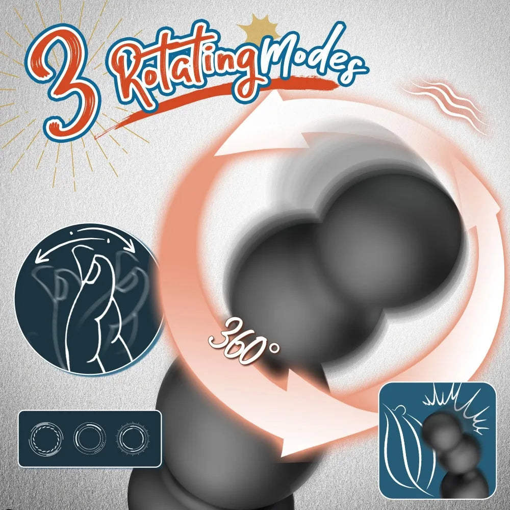 Male Prostate Massager Vibrator 360 Anal Beads Penis Ring 3 Rotation 10Vibration Modes Remote Butt Plug Sex Toys for Couples Men