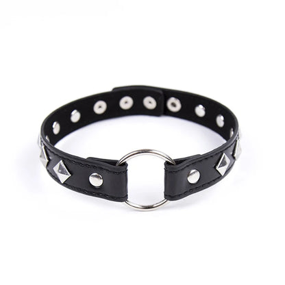 Sexy PU Leather Choker Collar for Women Gothic Punk Spike Heart O-Ring Bell Bondage Slave Neck Strap BDSM Role Play Accessory