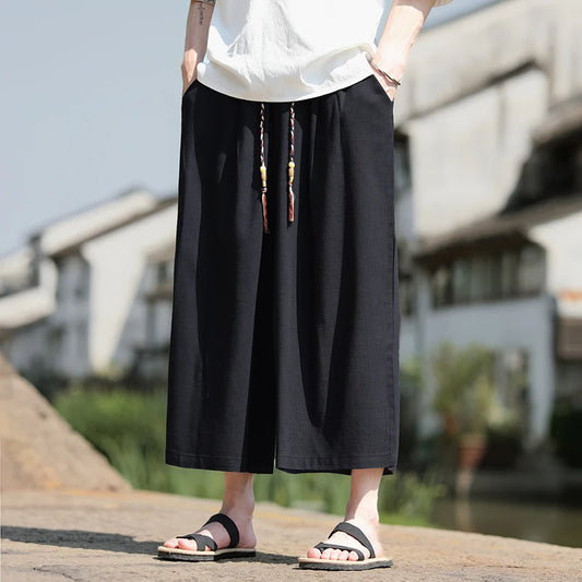 Men Loose Fit Shorts Summer Breathable Casual Pants Wide Leg Linen Cotton Plus Size5XL Comfortable Outdoor Harajuku Trousers Men