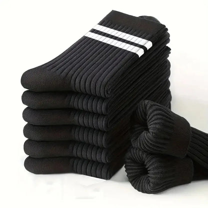 6/10/15/20 Pairs Men Socks Spring Autumn Casual Black White Striped Socks Breathable Mid Tube Sock High-quality Round Neck Socks